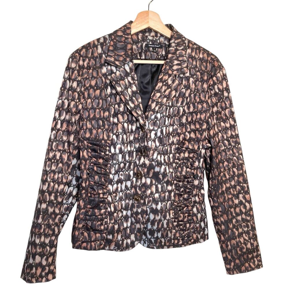 Samuel Dong Animal Print Womens Jacket Fitted Shirred Sides Cotton Size Large